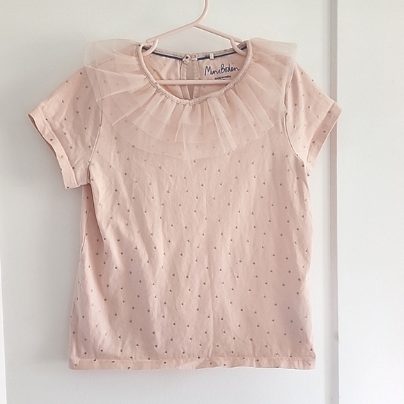 Mini Boden Tulle neckline polkadot top pink size 8-9 y - Picture 1 of 5